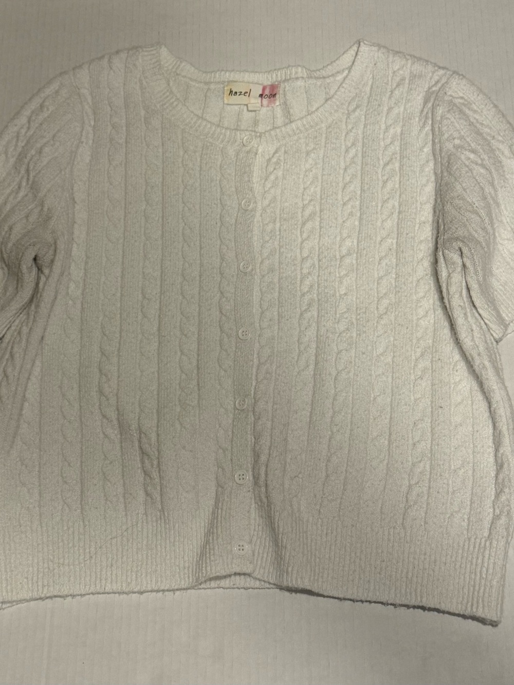 hazel White Cable-Knit Button-Front Cardigan